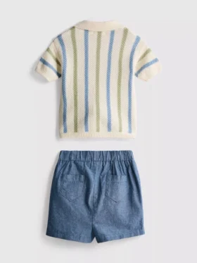 0–12 Monate | Set aus gestreiftem Strick-Poloshirt und Shorts