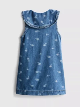 1,5–8 Jahre | Ärmelloses Jeanskleid mit Kragen und Blumenmuster