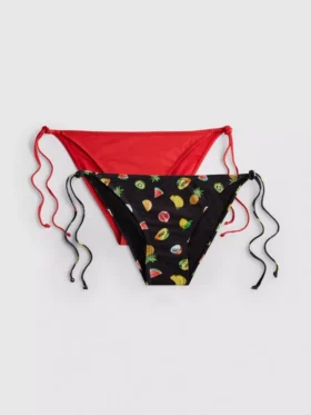 2er-Pack bedruckte Bikini-Höschen mit seitlichem Bindeband