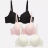 3er-Pack gepolsterte Push-up-Plunge-BHs aus Spitze