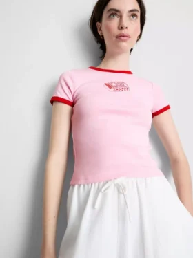 Bedrucktes Baumwoll-Baby-T-Shirt mit Ringer-Schnitt