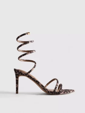 Sandalen mit Leopardenmuster und spiralförmigem Absatz