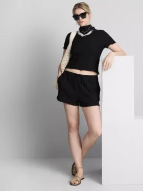 Shorts mit Kordelzug und Crinkle-Optik