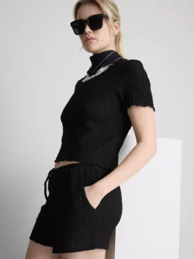 Shorts mit Kordelzug und Crinkle-Optik
